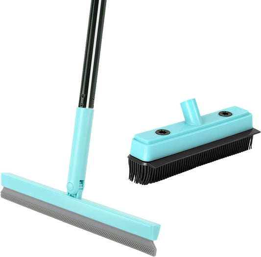 Michao Floor Squeegee with 180° Rotating Head,with Rubber Broom for Carpet Pet Hair Remover,air Broom,for pet Removal Fluff Carpet, Hardwood Floor, Cleans Glass, Fine Dust, Hair, Liquid (Black)