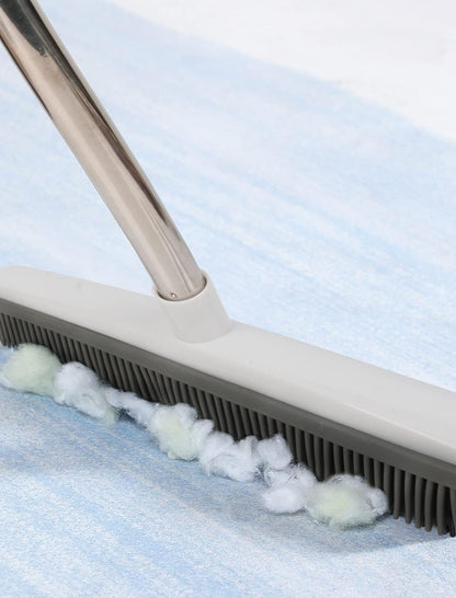 Pet Hair Rubber Broom with Squeegee for Carpet,Fur Remover Broom Carpet Rake for Pet Hair Removal, with 50" Long Handle