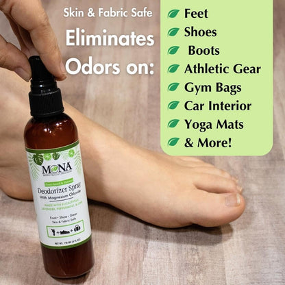 MONA Natural Shoe Deodorizer Spray | Foot Odor Eliminator; Foot Deodorant for stinky feet | Car, Sneaker, Gear Freshener (4.0 Fl Oz (Pack of 1))