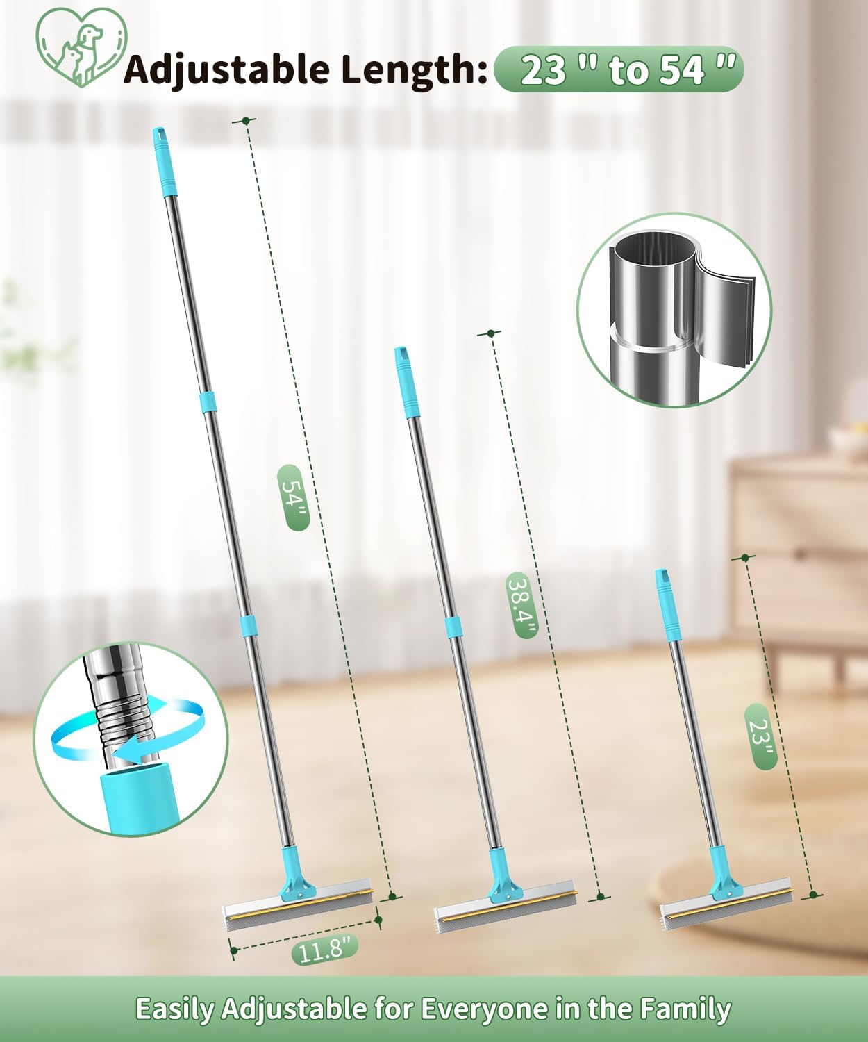Carpet Rake for Pet Hair Removal, Reusable Carpet Rake, Pet Hair Removal Broom with Extra-Long Thickened Brush, 54" Adjustable Handle, 3 Pcs Pet Hair Removal Tool for Carpet, Sofa & Stairs