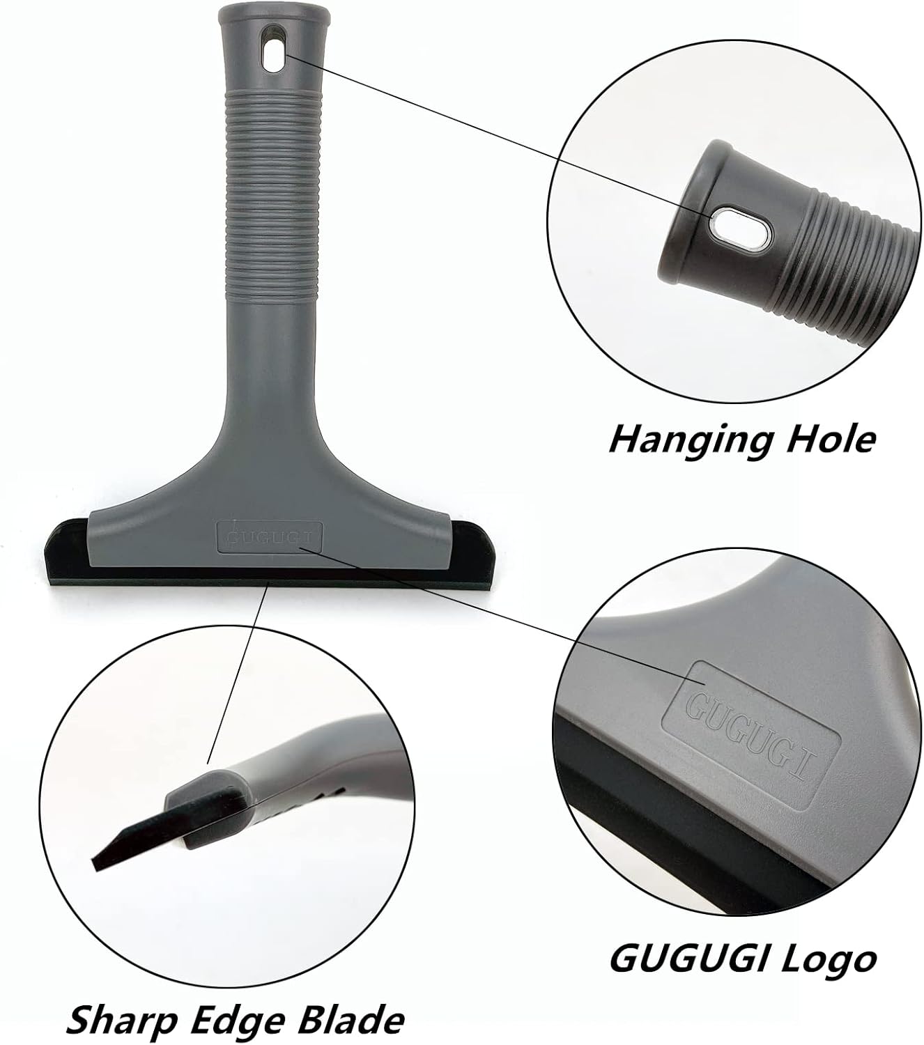 Super Flexible Silicone Squeegee, Auto Water Blade, Water Wiper, Shower Squeegee, 5.9'' Blade and 7.5'' Long Handle, for Car Windshield, Window, Mirror, Glass Door, Grey Black