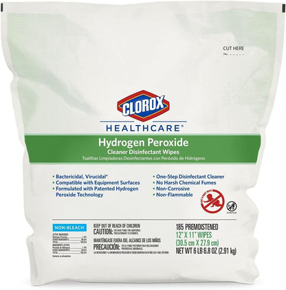 Clorox Healthcare Hydrogen Peroxide Cleaner Disinfectant Wipes, 12" x 11", Bucket, 185 Count (Package May Vary)