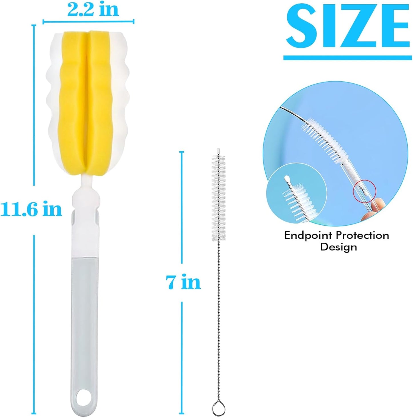 INVODA 4PCS Bottle Brush Long Handle Cup Cleaner Brush Sponge Bottle Scrubber Detachable Handle Portable Sponge Cleaning Brush for Baby Bottle Dishwashing Kitchen Clean Glasses Mugs (4 PCS)