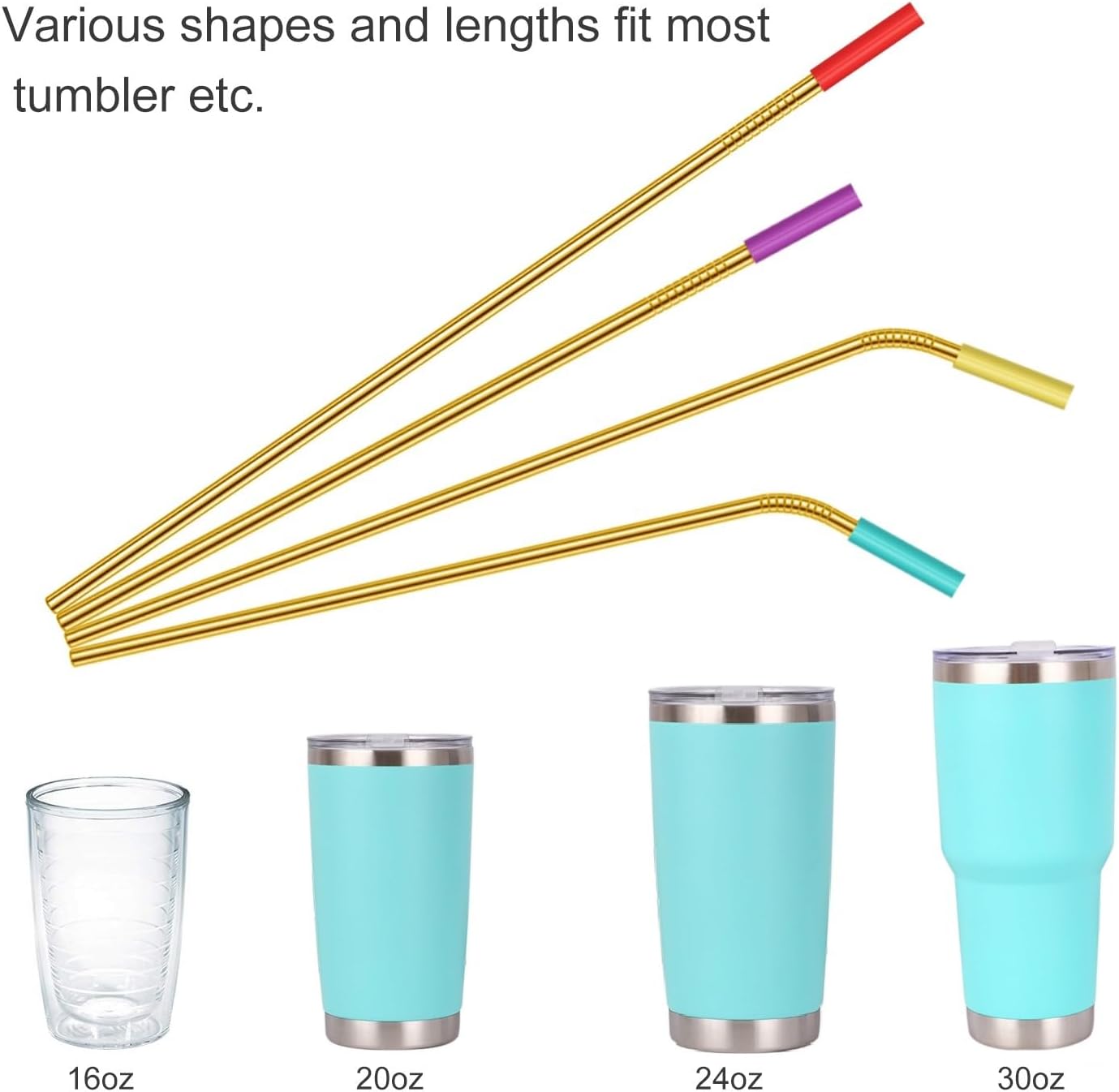 20 Pack Reusable Stainless Steel Metal Straws,10.5" & 8.5" Reusable Drinking Straws with 20 Silicone Tips 5 Straw Brushes 1 Travel Case,Eco Friendly Extra Long Metal Straw Fit for 20 24 30 oz Tumbler
