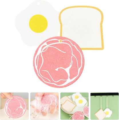 3pcs Dual-Sided Kitchen Dish Sponges Scrubber Set with Wood Pulp Cotton Material, Reusable Non-Scratch Pads for Pot and Pan Cleaning in Household Kitchens