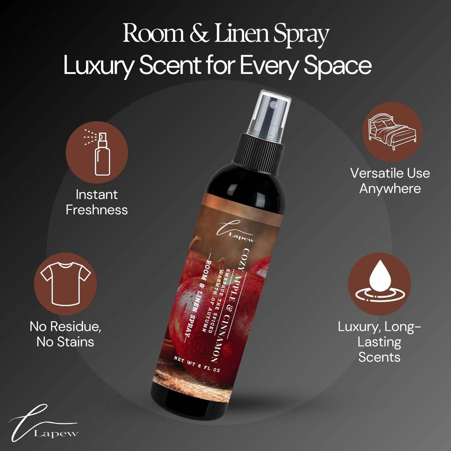 Lapew Room & Linen Spray | Fragrance Mist for Home, Car & Office | Fabric & Air Freshener | Neutralizing Mist | Made in USA | Cozy Cinnamon & Apple - Colors B