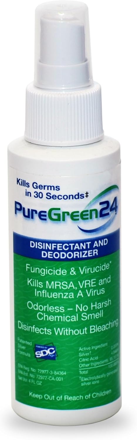 Safe & Effective Disinfectant. Kills Deadly Germs including RSV COVID-19 Norovirus MRSA Staph 2026 flu Bird flu Contains no toxic chemicals odorless child & pet safe 1 4oz spray bottle