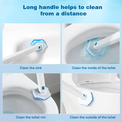 Disposable Toilet Brush Set with Holder, White and Blue, Includes 16 Cleaning Refills (1+16 Refills)