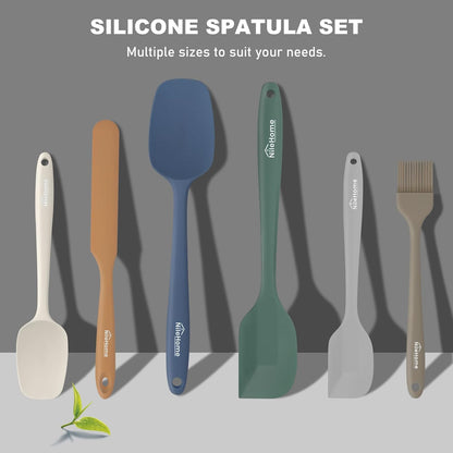 NileHome Silicone Spatula Set, 6 Pieces Food Grade Kitchen Utensils with Silicone Brush Heat Resistant Dishwasher Safe BPA-Free Rubber Spatula for Scraping, Baking, Cooking, Mixing-Forest Style