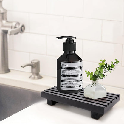 Renawe Small Kitchen Sink Soap Tray for Counter Soap Dish Dispenser Holder Wooden Risers Stand for Bathroom Decor Farmhouse Wood Pedestal Kitchen Accessories Countertop Vanity Counter Decorative Tray