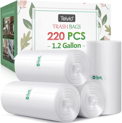 Teivio Small Trash Bags 4 Gallon 120 Counts Garbage Bags, Bathroom Trash Can Bin Liners, Small Plastic Bags for home office kitchen, fit 12-15 Liter, 3,3.5,4.5 Gal, Clear