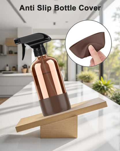 Bontip Amber Glass Spray Bottle with Silicone Sleeve Protection, 16 oz Refillable Spray Bottles for Cleaning Solutions, Plants, Aromatherapy, Facial Hydration (1, Black, 16 oz)