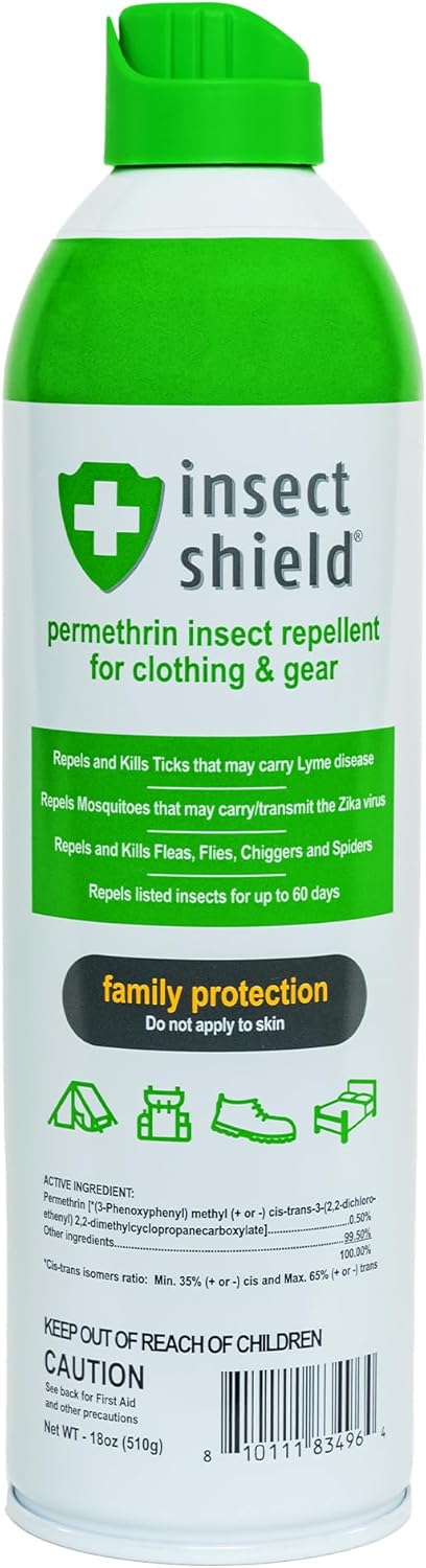 Insect Shield Premium Permethrin Spray - Tick, Flea, Fly, Mosquito, Chigger, Spider & Bed Bug Repellent for Clothing, Gear, Furniture, & Tents, Last up to 60 Days, Clear, 6 Oz Aerosol
