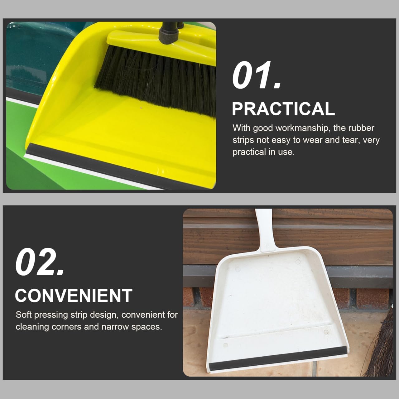 Angoily 4Pcs Dustpan Rubber Strip, 10.23" Dust Pan Lip Replacement, Silicone Edge Protectors, Black Refill Insert for Broom Sweeping Garbage Shovel