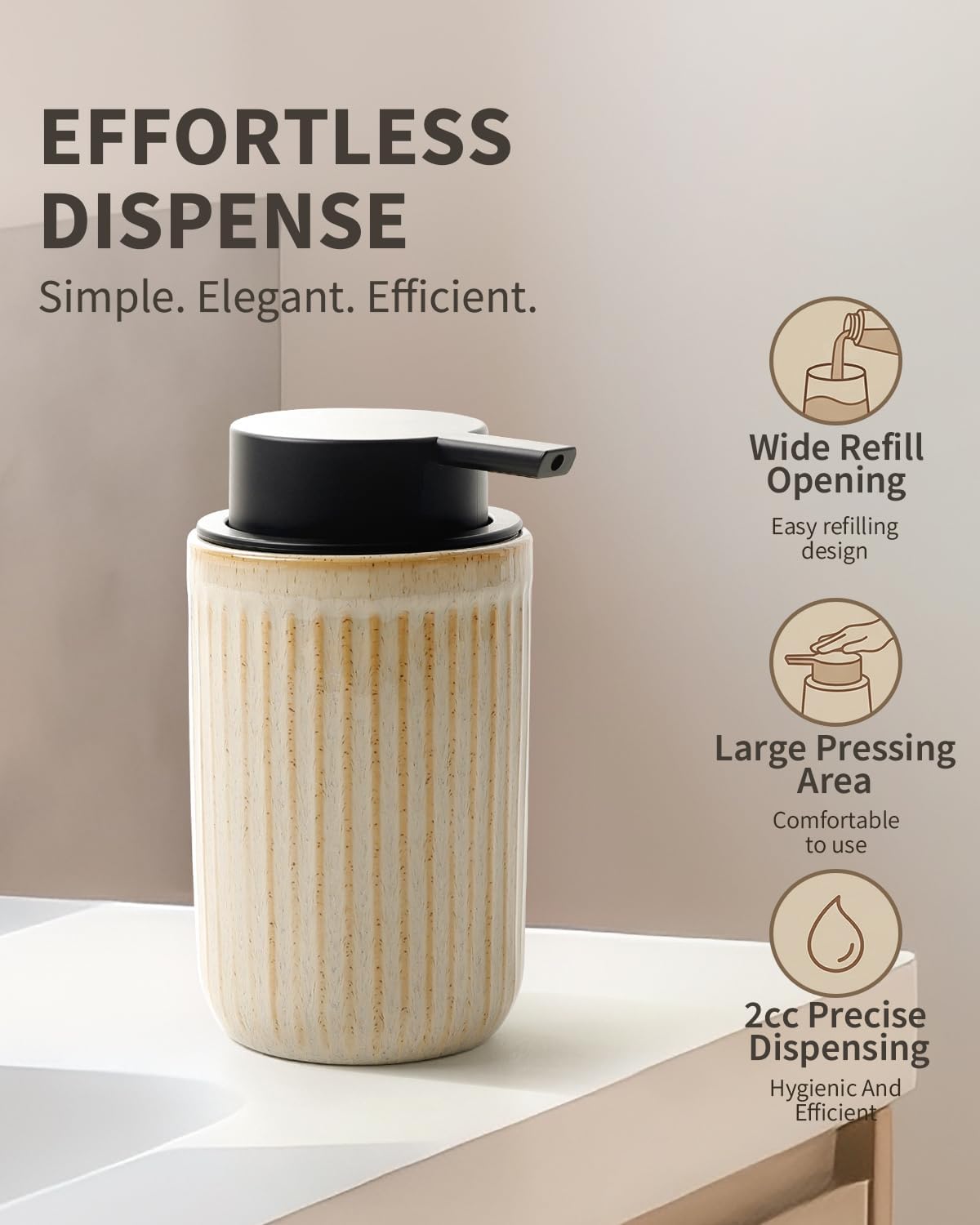BosilunLife Dish Hand Soap Dispenser - Liquid Pump Soap Dispenser for Bathroom Decro 12oz Ceramic Kitchen Dish Dispenser with Rust-Proof Liquid Pump Modern Refillable Lotion Bottles