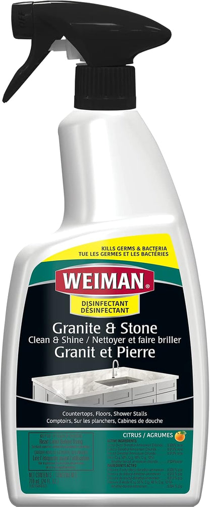 Weiman Granite Cleaner and Polish - 12 Fluid Ounce - Enhances Natural Color in Granite Quartz Marble Soap Stone and More