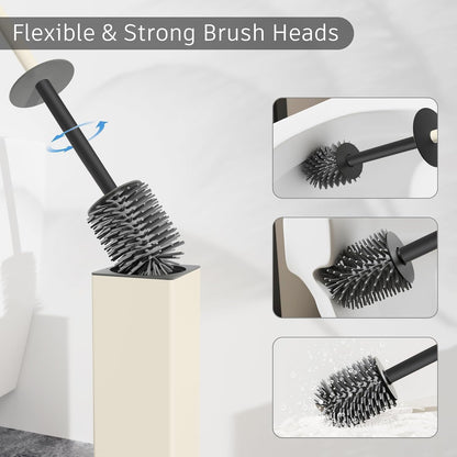 BGL Toilet Brush and Holder Set, Matte Black Freestanding for Bathroom Storage and Organization, Square Design Sturdy and Space Saving
