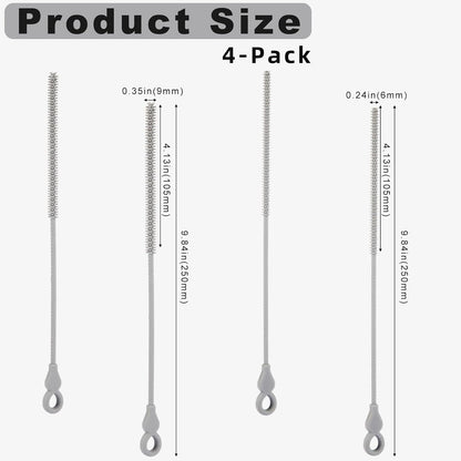 Silicone Straw Cleaner Brush, 4-Piece Reusable Straw Brush Set with Extra-Long Design for Cleaning Thin Metal Straws and Wider Milkshake Straws （6mm+9mm Pink)