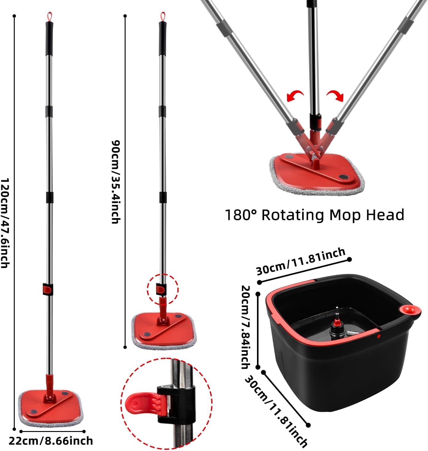 Spin Mop and Bucket Set with Self Separation Dirty and Clean Water System Self Wringing 360° Rotating Clean Mop-Head for Hardwood Tile Marble Floors (Mop Set with 6 Pads)-Grey