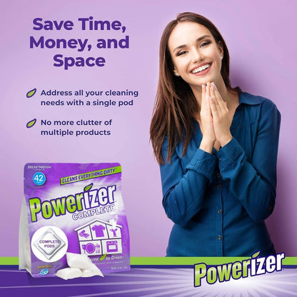 Powerizer Complete Multipurpose Cleaning Pods - Plant and Mineral Based Concentrated Laundry & Dishwasher Detergent | 42 Count | All-in-One Cleaning Solution