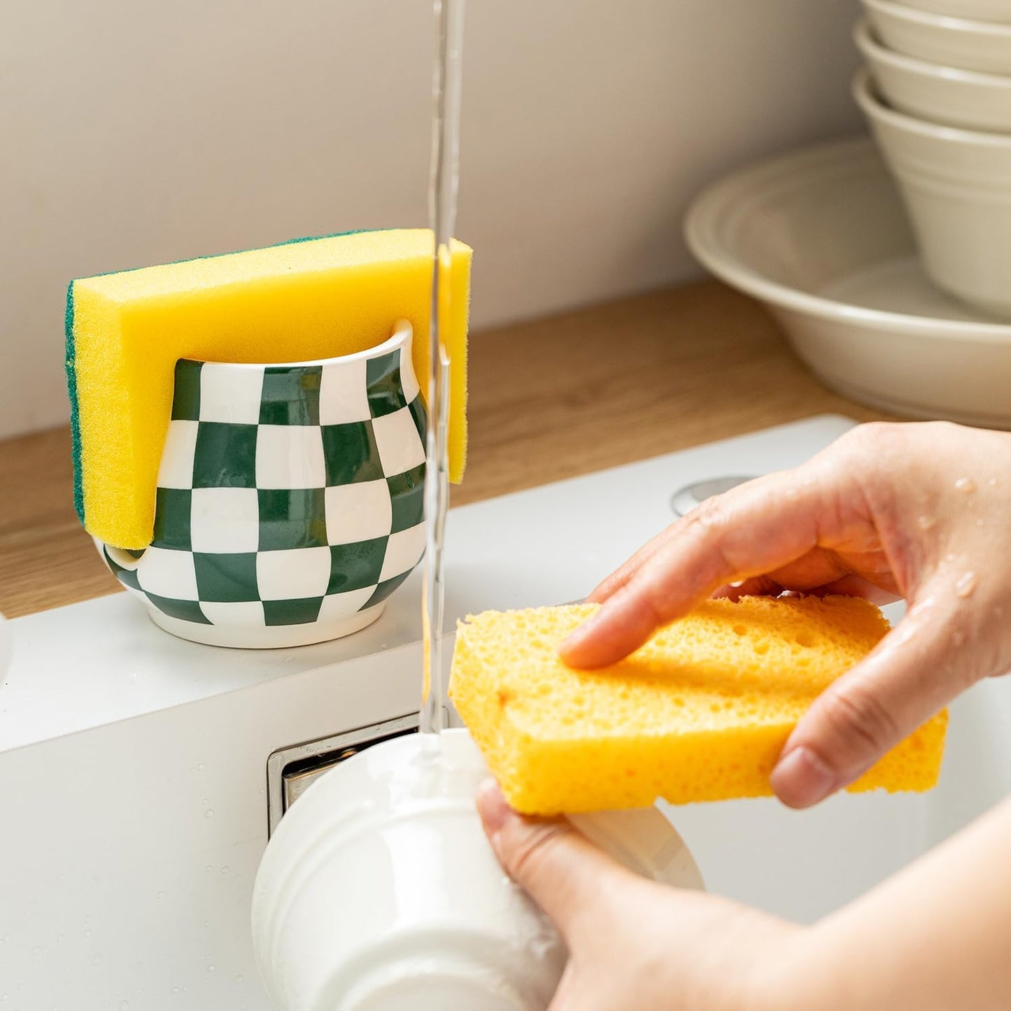 Zoeeker Sponge Holder for Kitchen Sink, Ceramic Dish Sponge Dish Rack Scrubby Caddy Kitchen Organizer Cute Sink Caddy Organizer, Farmhouse Decor, Speckled Glaze