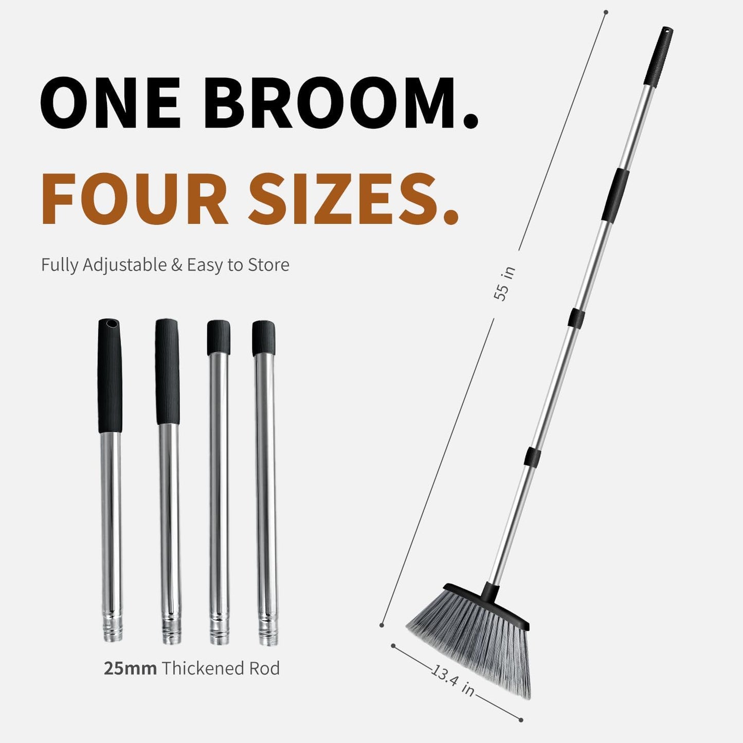 Broom, Outdoor Brooms for Sweeping Indoor, Adjustable 55" Pet Hair Removal Heavy Duty Broom for Floors Home Kitchen Garage Commercial Patio Industrial Snow (Pack of 1)