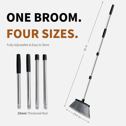 Broom, Outdoor Brooms for Sweeping Indoor, Adjustable 55" Pet Hair Removal Heavy Duty Broom for Floors Home Kitchen Garage Commercial Patio Industrial Snow (Pack of 1)