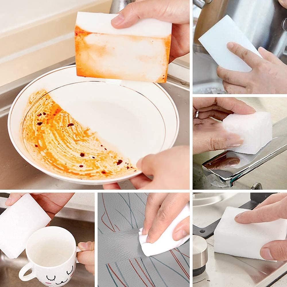 SmilePowo 100 Pack Magic Cleaning Sponges Eraser,Multi-Functional Premium Melamine Sponge Foam Cleaning Pads,Dish,Household Cleaning Sponge for Kitchen,Furniture,Bathroom(Universal Cleaner)
