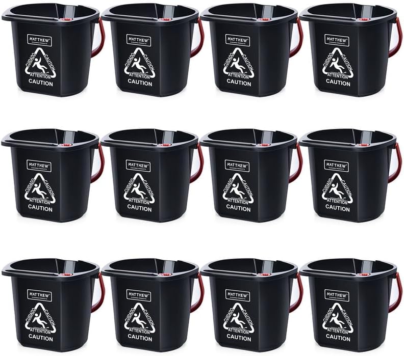 Matthew Cleaning 4.2 Gallon Mop Bucket, Heavy Duty Plastic Cleaning Bucket with Built-in Pour Spout, Mop Holder and Comfort Grip Handle, House and Commercial Cleaning Supplies, 1 Pack Black