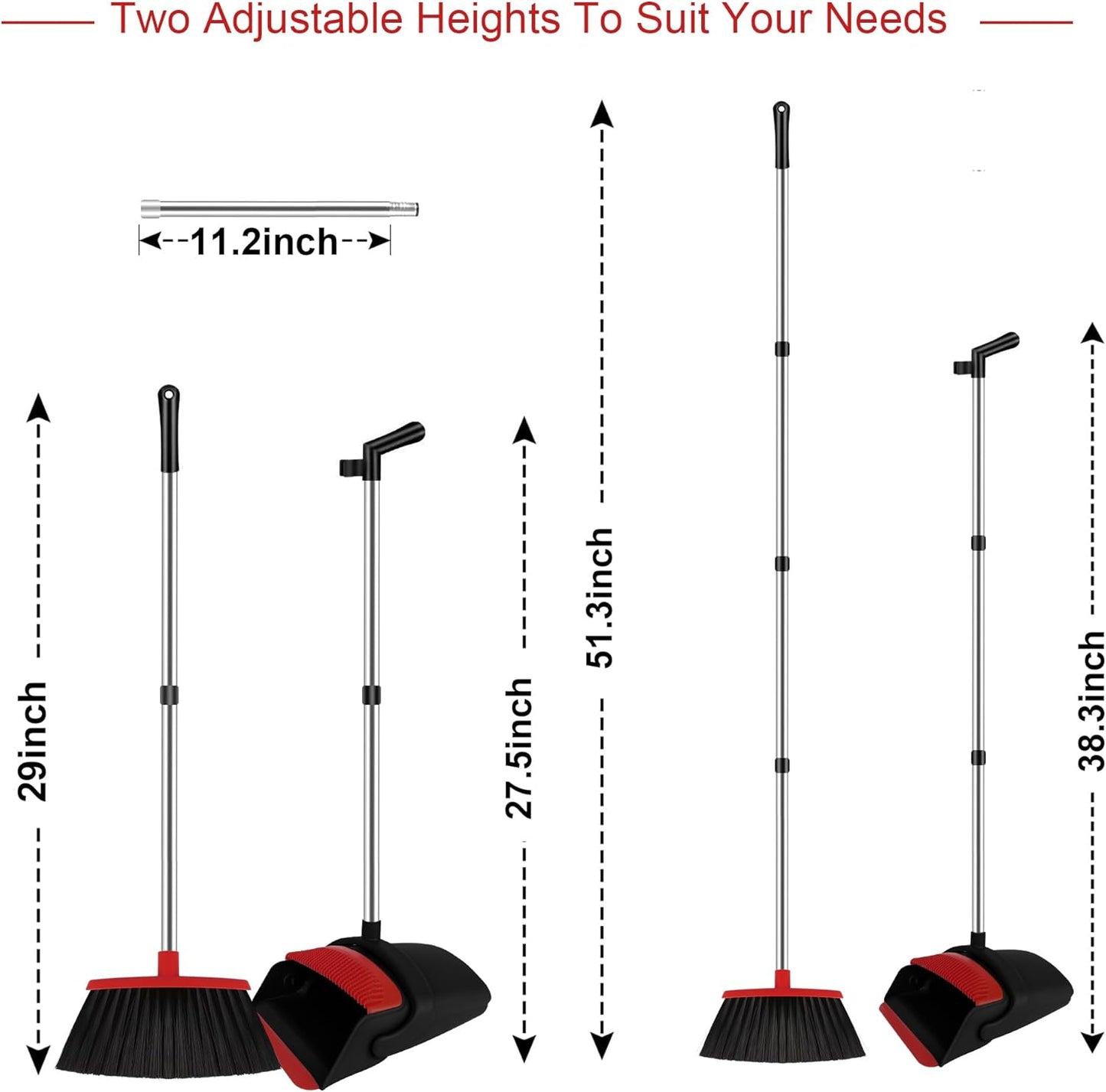 Broom and Dustpan Set, Household Broom with Dustpan Combo Set, 51" Long Handle, Dust Pan Set for Kitchen Office Lobby Floor