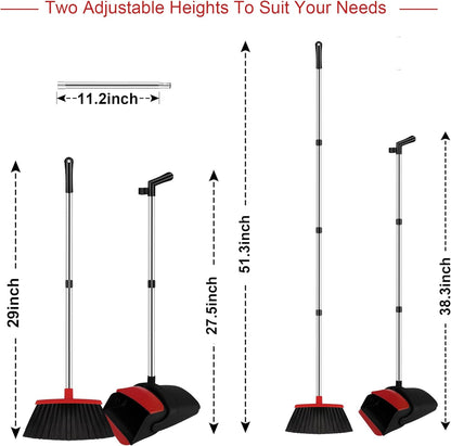 Broom and Dustpan Set, Household Broom with Dustpan Combo Set, 51" Long Handle, Dust Pan Set for Kitchen Office Lobby Floor
