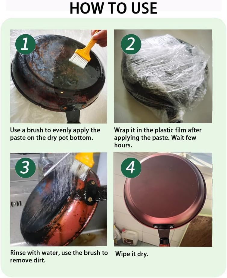 Pot Bottom Black Stain Cleaner Kit, Multi-purpose Oil Stain Remover, Pot and Pan Bottom Cleaning Paste,Powerful Kitchenware Cleaner, Cooktop Pot Cleaner Effortless for Burned Cookware (150g) (1)