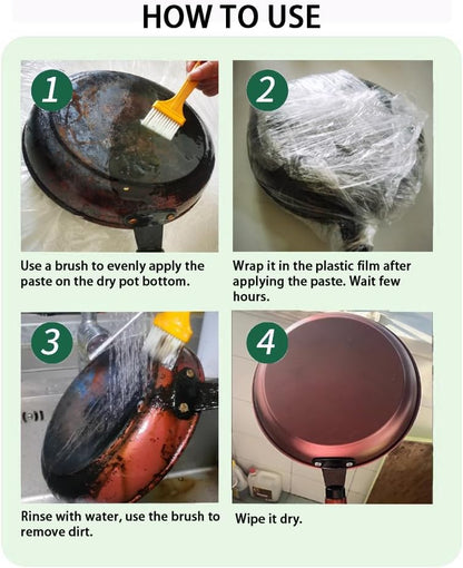 Pot Bottom Black Stain Cleaner Kit, Multi-purpose Oil Stain Remover, Pot and Pan Bottom Cleaning Paste,Powerful Kitchenware Cleaner, Cooktop Pot Cleaner Effortless for Burned Cookware (150g) (1)