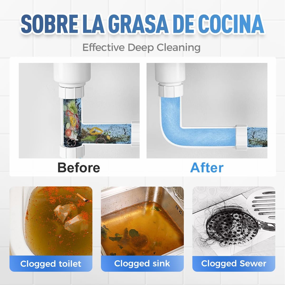 Sink and Drain Cleaner, Pipeline Dredging Agent, Sink and Drain Cleaner Powder, Multi-functional Fast-Acting Pipe Dredging Agent for Kitchen and Toilet Pipeline (2pcs)