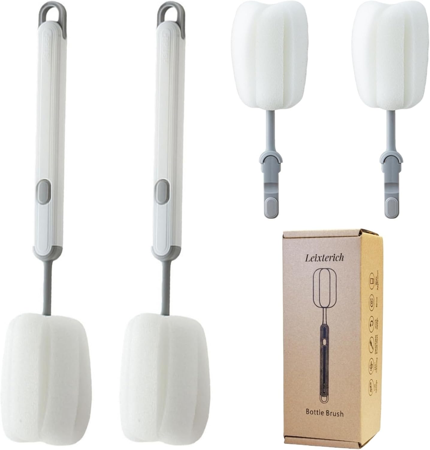 Bottle Brush Long Handle Cup Cleaner Brush Sponge Bottle Scrubber Detachable Handle Portable Sponge Cleaning Brush for Cups Wine Glasses Water Bottles Baby Bottles and Vacuum Flasks(3 PCS)