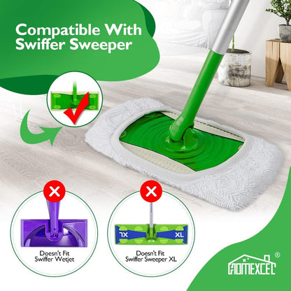 HOMEXCEL Reusable Microfiber Mop Pads Compatible with Swiffer Sweeper-Washable Wet Pad Refills for Wet & Dry Use, Floor Cleaning Mop Head Pads Refills for Household Cleaning, Pack of 4, White