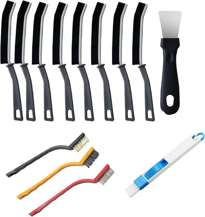 Narrow Crevice Cleaning Brush and Scraper Tools Set 14 Pcs Hard Bristle Gap Cleaning Supplies Brushes Small Spaces Sink Kitchen Bathroom Toilet Grout Shower Window Track Tub Faucets Cup