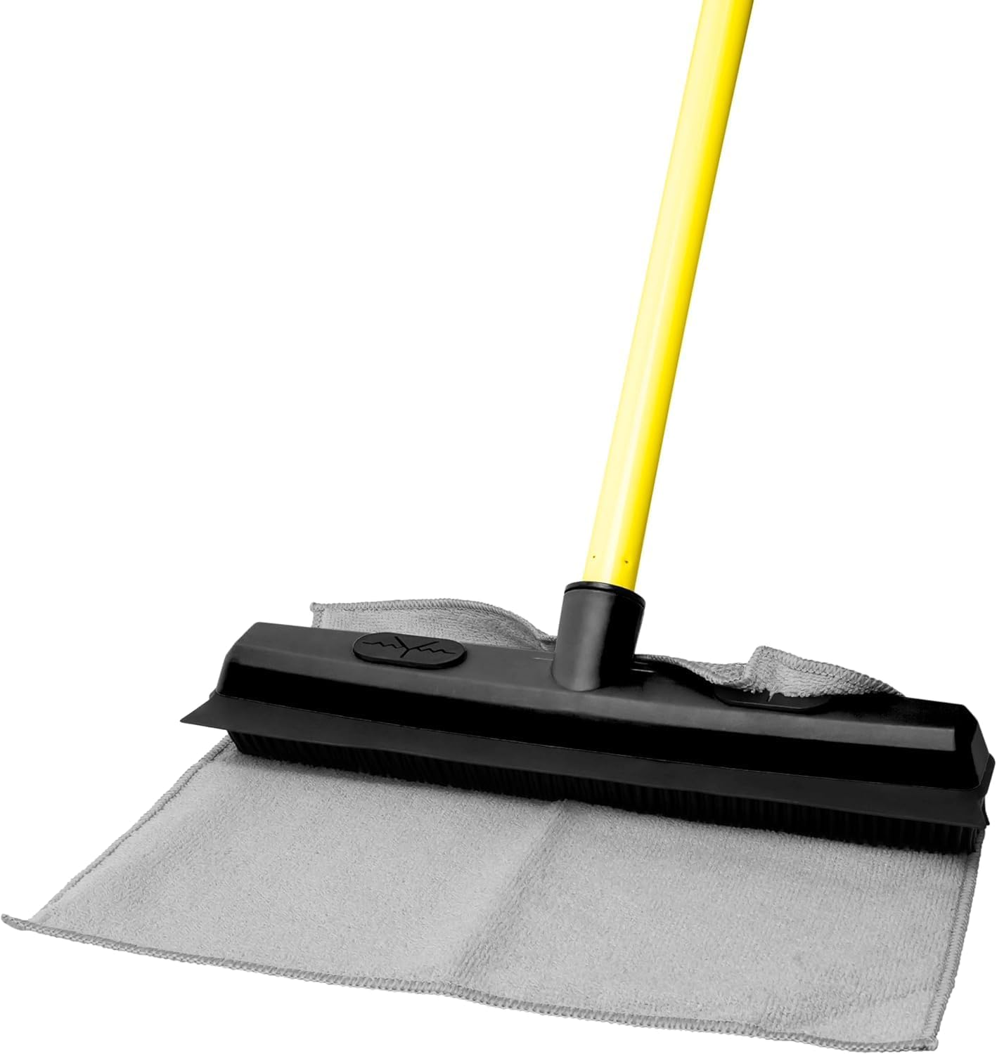 FURemover Sweep Pet Hair Rubber Broom with Squeegee and Attachable Microfiber Cloth and 47” Handle for Tile, Carpet and Hardwood