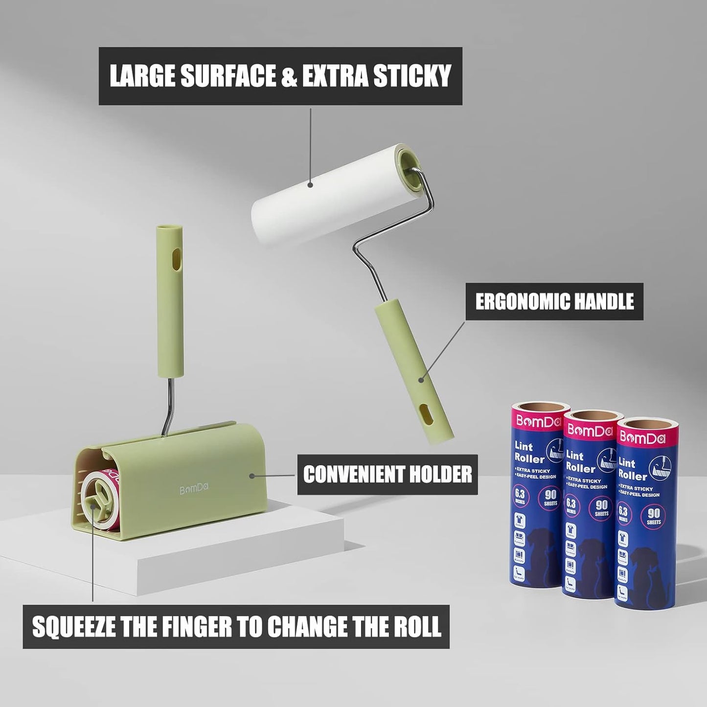 6.3" Extra-Sticky Extendable Lint Roller – Giant Roller for Pet Hair, Carpet & Floor, Long Handle Reaches Under Furniture, Strong Adhesive for Clothes & Dog Cat Hair Remover