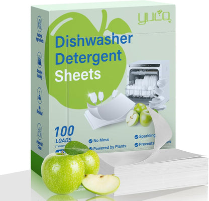 Dishwasher Detergent Sheets 100 Loads,Eco Friendly Dishwasher Detergent Plastic-Free Washer Sheets Alternative (Lemon)