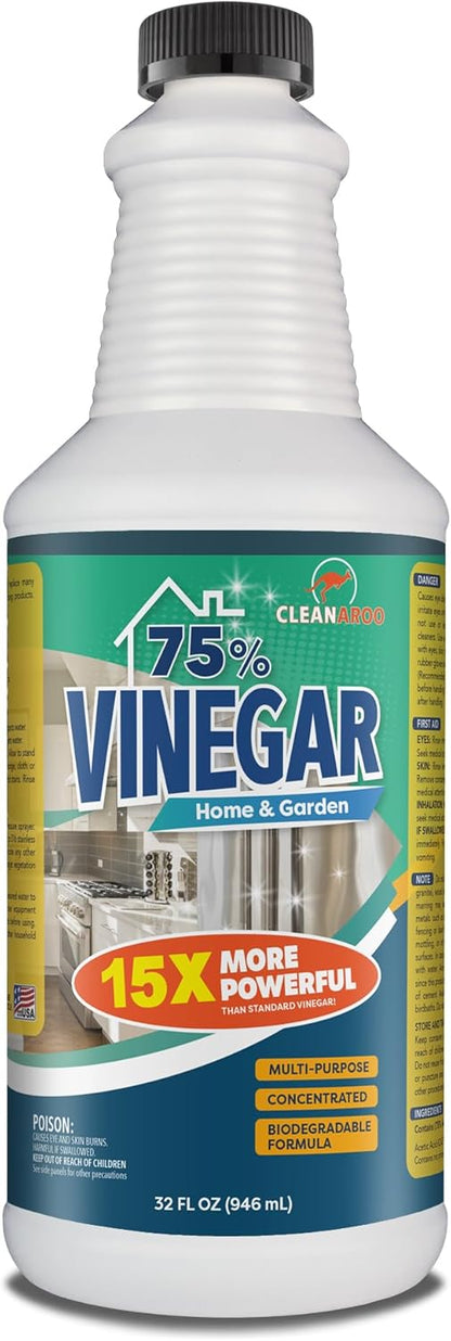 75 Percent Concentration Vinegar, All-Natural Multipurpose General Cleaner, 32 Fl Oz