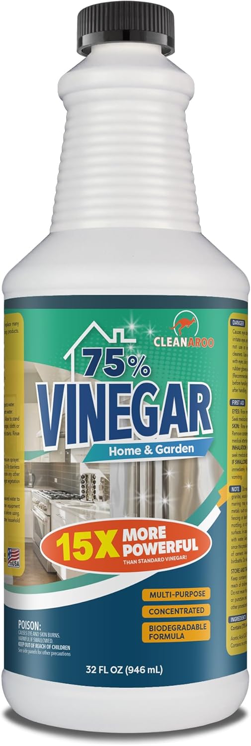 75 Percent Concentration Vinegar, All-Natural Multipurpose General Cleaner, 32 Fl Oz