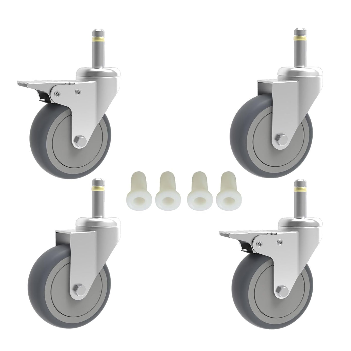 RILIDRI 3-Inch Swivel Stem Caster for Rubbermaid Mop Bucket Utility Cart, 7/16-Inch Stem Diameter Rubber Wheel Set of 4, Heavy Duty TPR Weber Grills Shop Vac Replacement Wheels