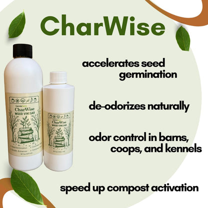 VermisTerra CharWise - 8 oz Wood Vinegar Biostimulant - Seed Germination, Enriches Soil, Growth Enhancer, Combats Odor, Animal Care - pyroligneous Acid, Natural byproduct of biochar