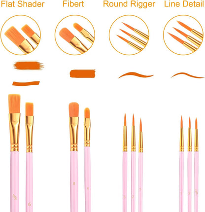 Acrylic Paint Brush Set, 1 Packs / 10 pcs Watercolor Brushes Painting Brush Nylon Hair Brushes for All Purpose Oil Watercolor Painting Artist Professional Kits.
