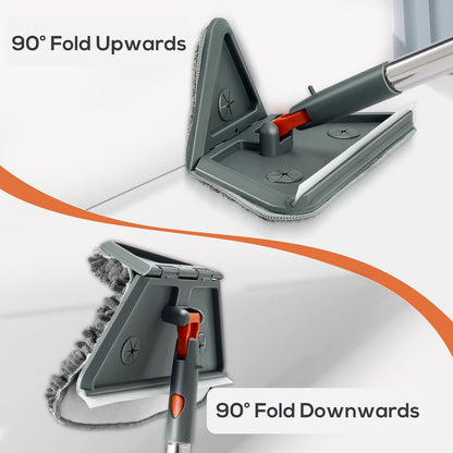Base Board Cleaner Tool with Handle, 360 Rotating Wall Cleaner Mop, 180 Folding Ceiling Tool Duster with Squeegee for Cleaning Wall, Ceiling, Window, Floor, 8 Replacement Cleaning Pads