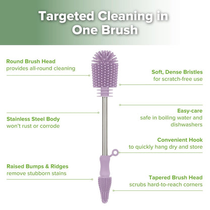 Haakaa Silicone Cleaning Brush - Baby Bottle Brush Cleaner for Breast Pump,Nipple,Breast Milk Storage Bag - Food Grade Silicone - 1 Count - Grey