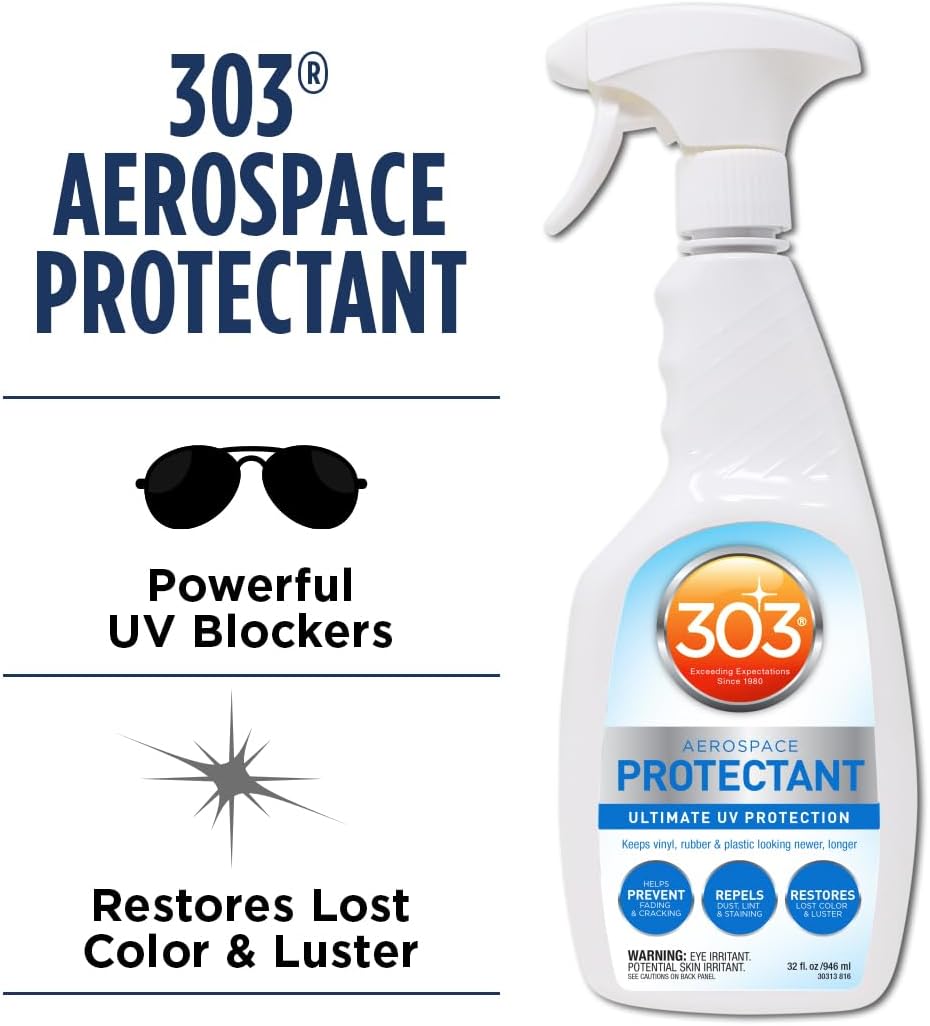 303 Products (30308CSR) UV Protectant Spray for Vinyl, Plastic, Rubber, Fiberglass, Leather & More – Dust and Dirt Repellant - Non-Toxic, Matte Finish, 16 Fl. oz., White