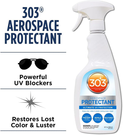 303 Products (30308CSR) UV Protectant Spray for Vinyl, Plastic, Rubber, Fiberglass, Leather & More – Dust and Dirt Repellant - Non-Toxic, Matte Finish, 16 Fl. oz., White