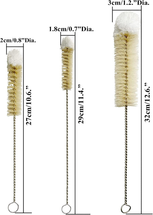 NewFerU Stainless Steel Soda Bottle Cleaning Brush Set in Natural Boar Bristle Wool Tip Long Handle, Flexible Bendable Thick Wire Cleaner for Narrow Neck Water Baby Bottles Straw Pipe Tube Flask (3)